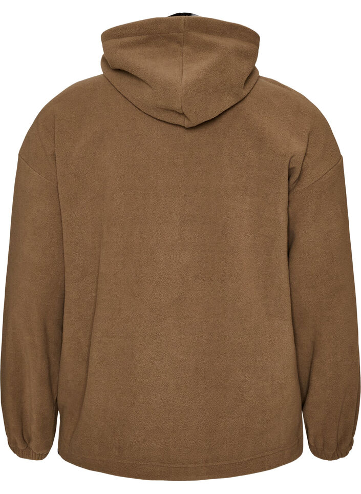 Fleeceanorak med h&aelig;tte og kontrastpanel, Brun, Packshot image number 1