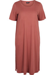 T-shirt kjole i bomuld med slids, Mahogany