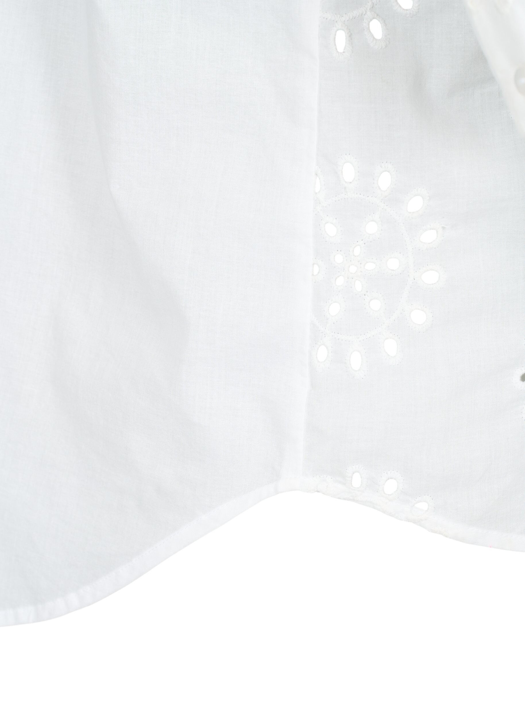 Zizzi Skjortebluse med broderi anglaise og 3/4 &aelig;rmer, Bright White, Packshot image number 3