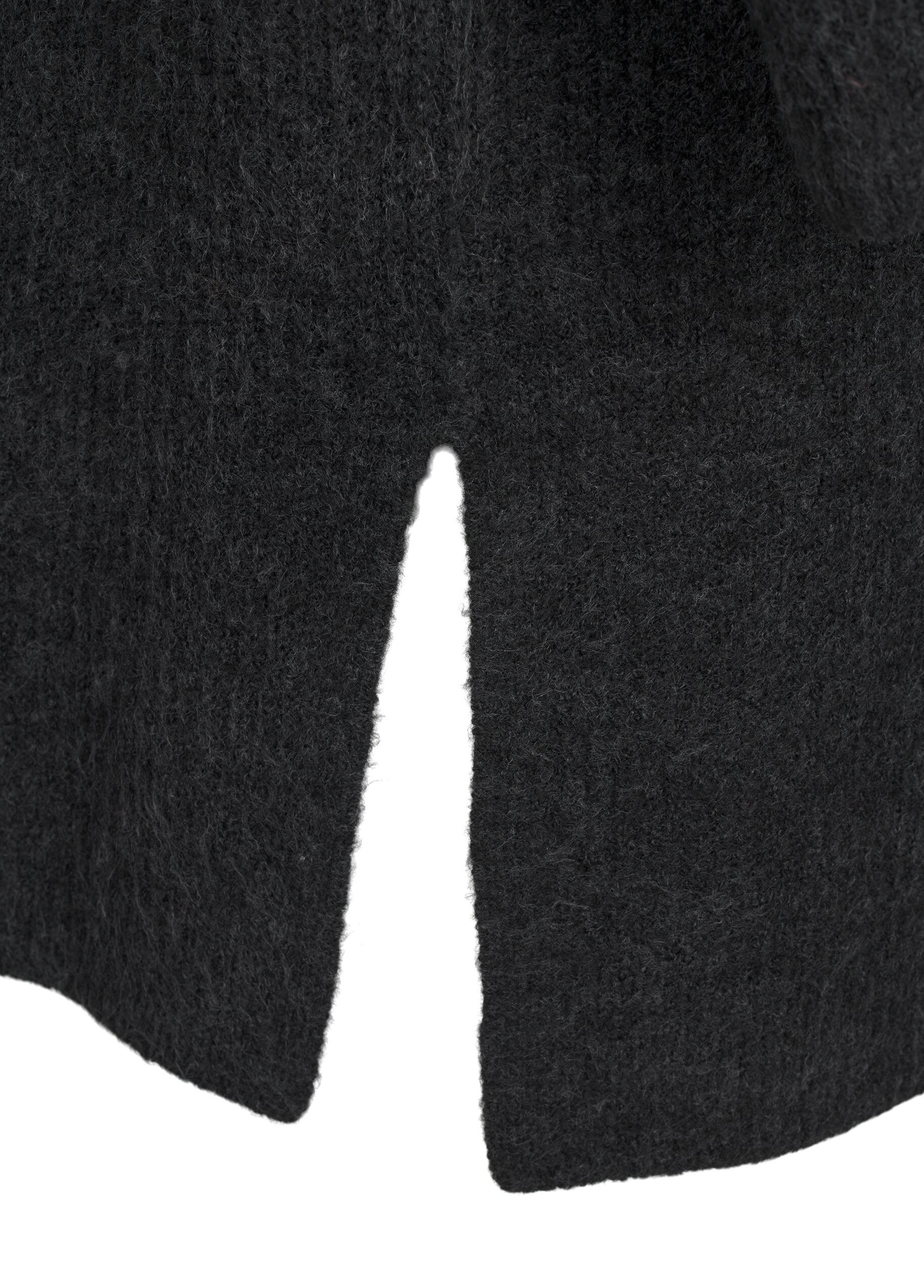 Zizzi FLASH - Ribstrikket cardigan med slidser, Dark Grey Melange, Packshot image number 3