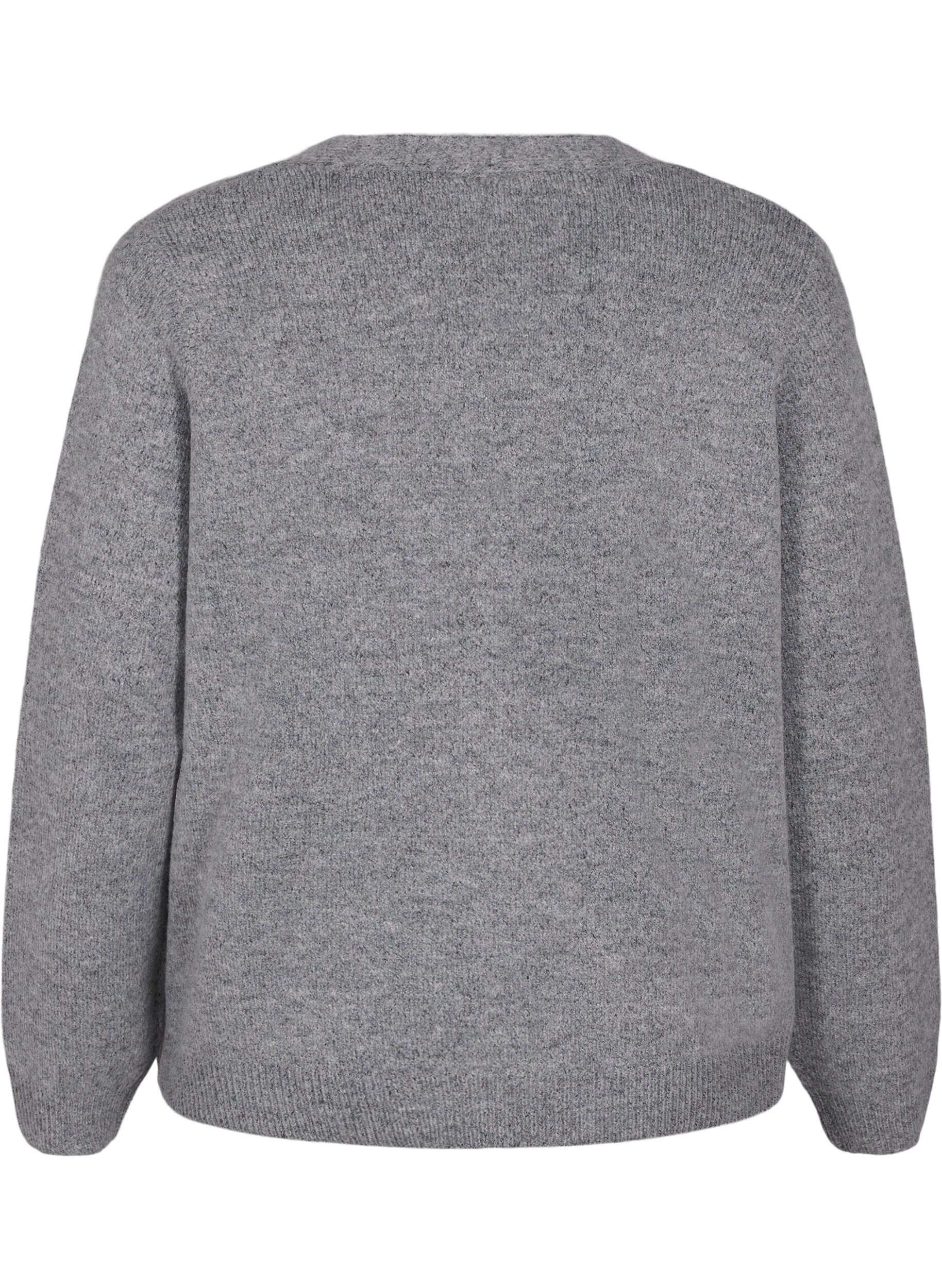 Zizzi Strikcardigan med s&oslash;lvsl&oslash;jfe, Medium Grey Melange, Packshot image number 1