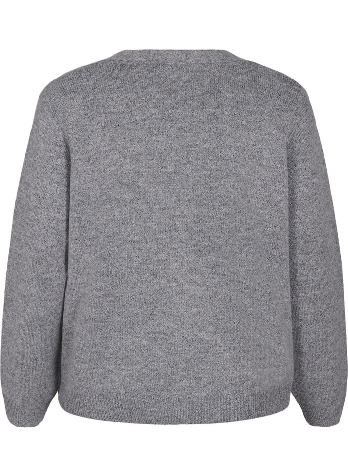 Strikcardigan med sølvsløjfe, Medium Grey Melange, Packshot image number 1