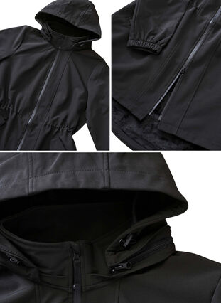 Softshell jakke med aftagelig hætte, Black, Packshot image number 4