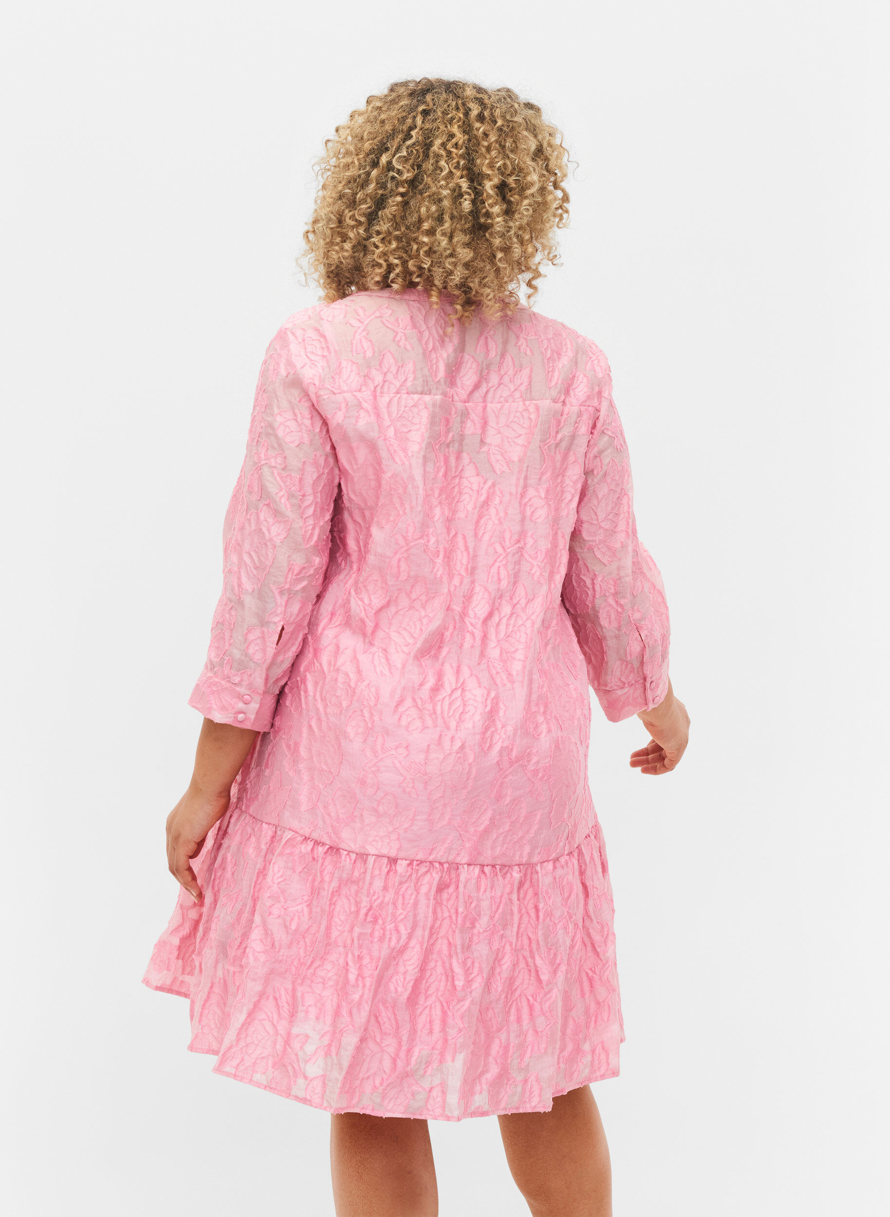Zizzi Jacquard kjole med fl&aelig;ser og a-shape, Cashmere Rose, Model image number 1