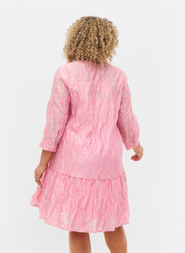 Jacquard kjole med flæser og a-shape, Cashmere Rose, Model image number 1
