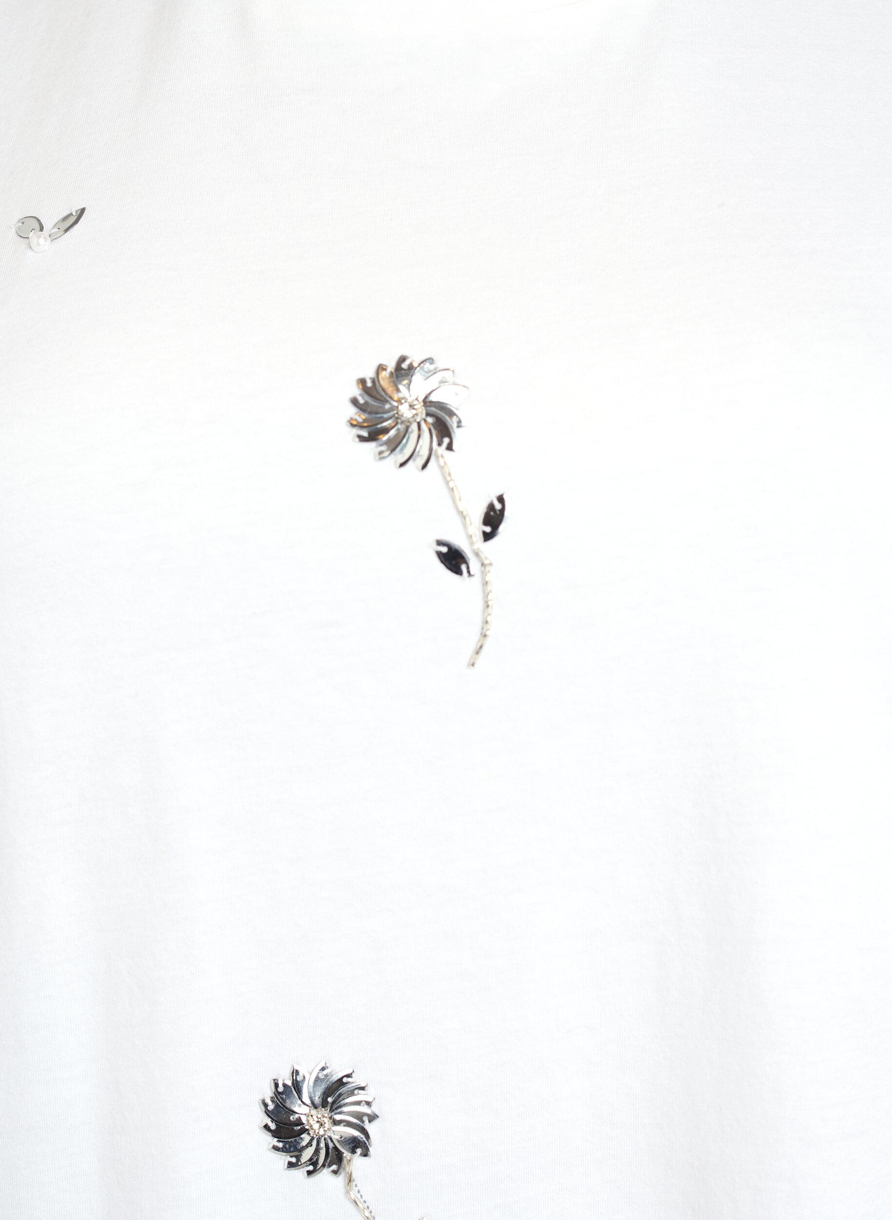 Zizzi T-shirt med paillet-blomster, Hvid, Packshot image number 2