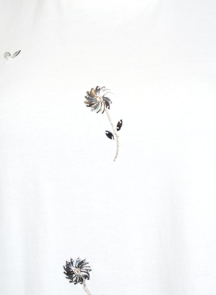T-shirt med paillet-blomster, Hvid, Packshot image number 2