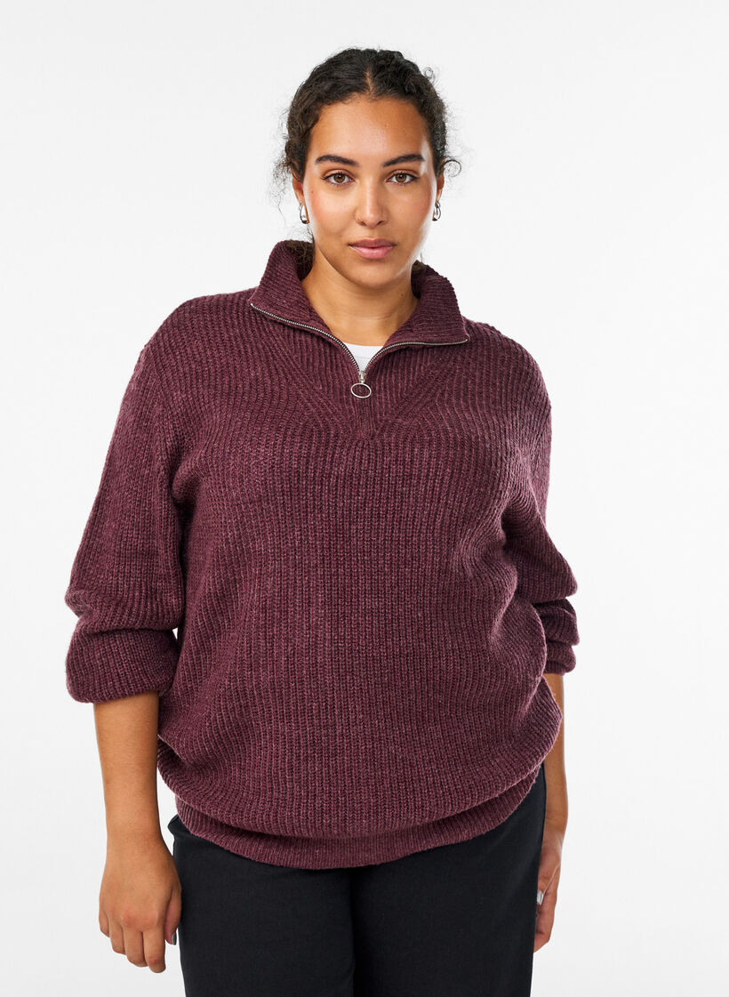 FLASH - Striktrøje med høj hals og lynlås, Rød, Model image number 0