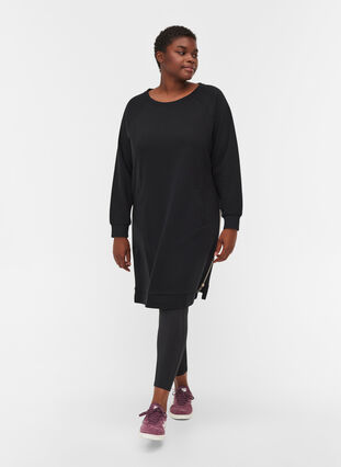 Sweatkjole med lommer og slids, Black, Model image number 2