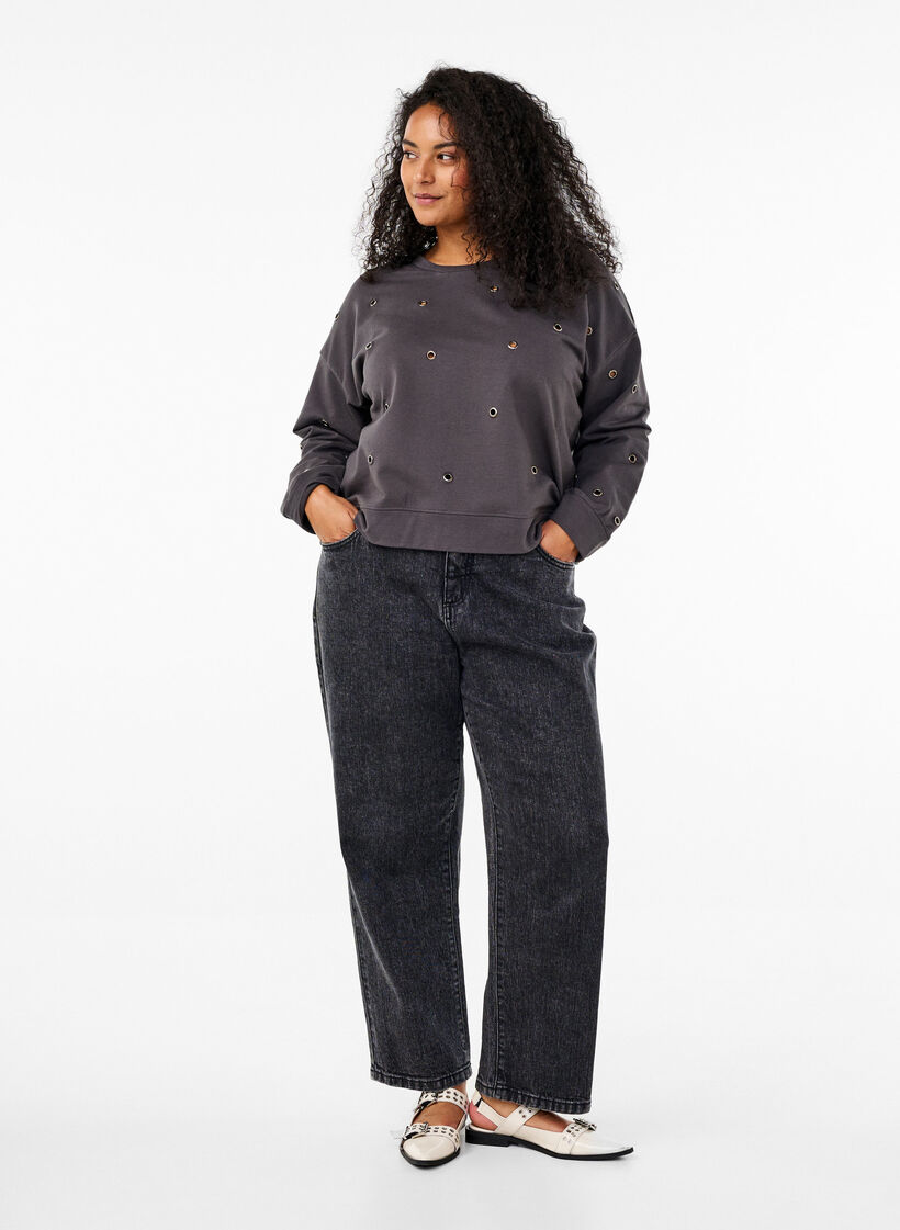 Sweat med eyelets, Grå, Model image number 1