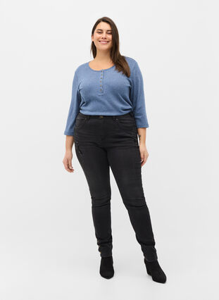 Super slim Amy jeans med slid og knapper, Grey Denim, Model image number 0