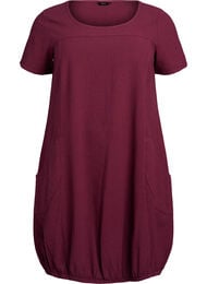 Kortærmet kjole i bomuld, Mørk Bordeaux