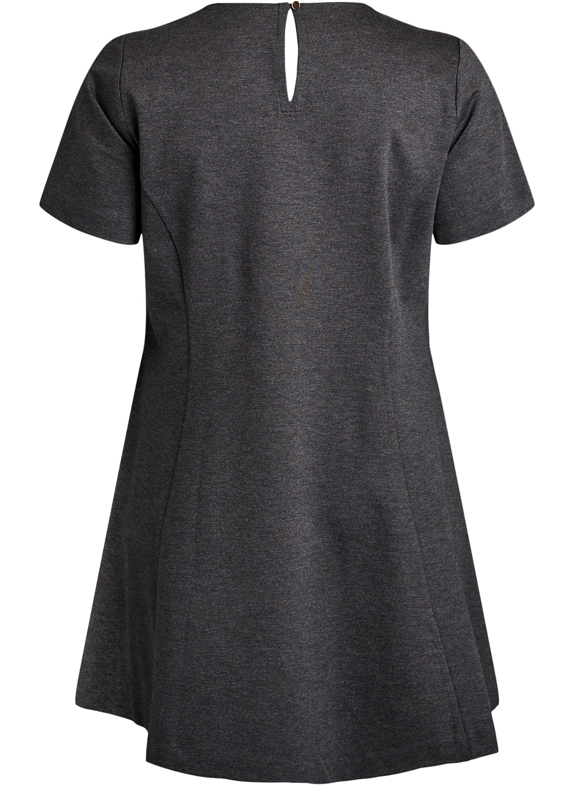 Zizzi Kort jerseykjole med A-facon, Gr&aring;, Packshot image number 1