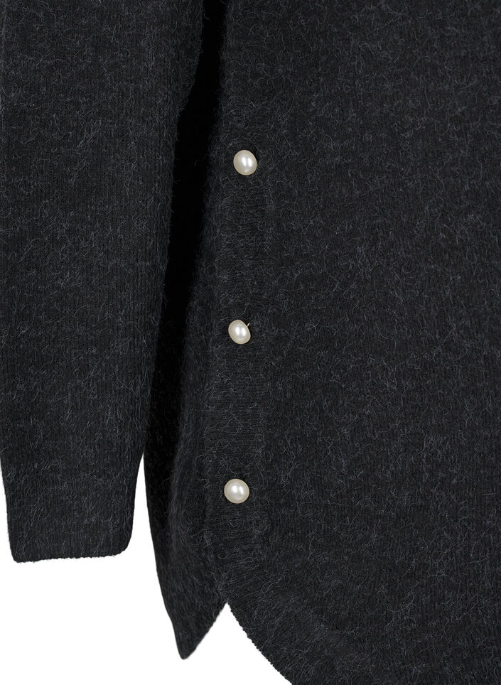 Strikbluse med perledetaljer, Dark Grey Melange, Packshot image number 3
