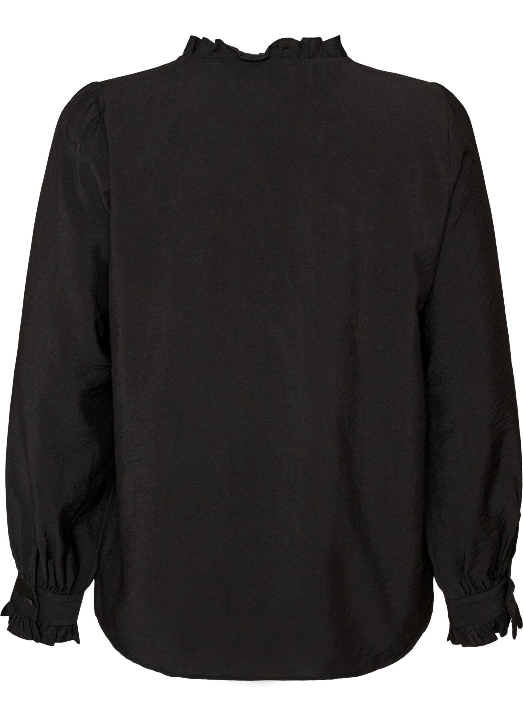 ZizziSkjortebluse med broderede blomsterapplikationer, Sort, Packshot image number 1