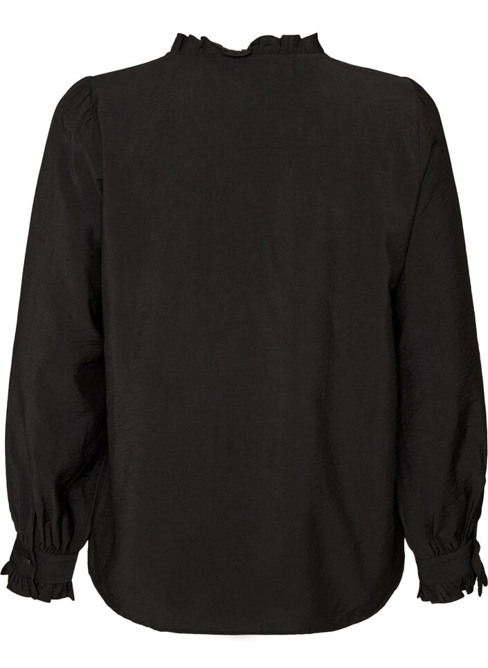 Skjortebluse med broderede blomsterapplikationer, Sort, Packshot image number 1