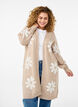 Lang strik cardigan med blomster, Simply Taupe Comb, Model image number 0