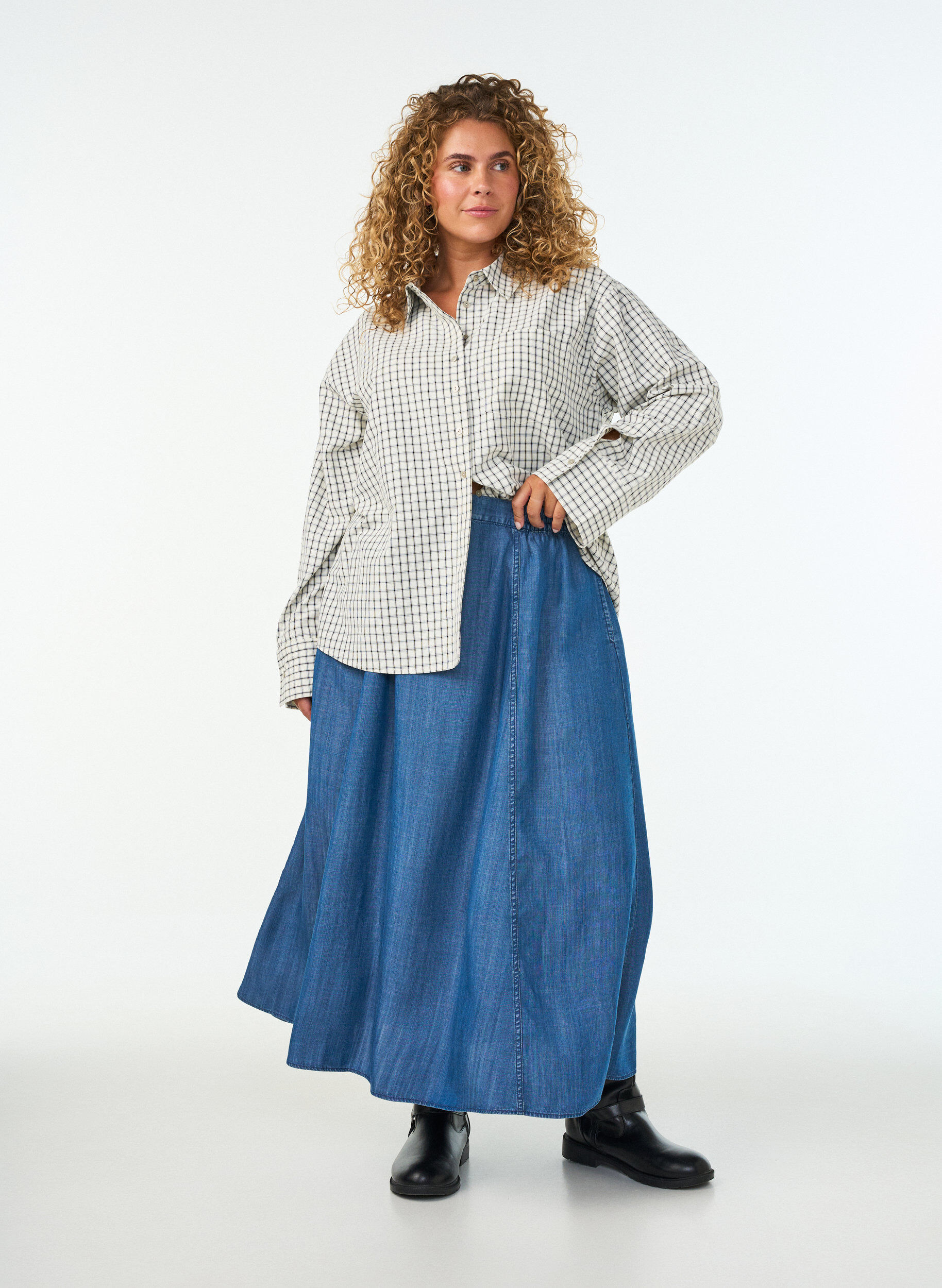 ZizziMaxinederdel i lyocell med denimlook, Bl&aring;, Model image number 0