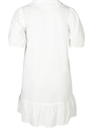 Bomulds skjortekjole med ballonærmer, Bright White, Packshot image number 1