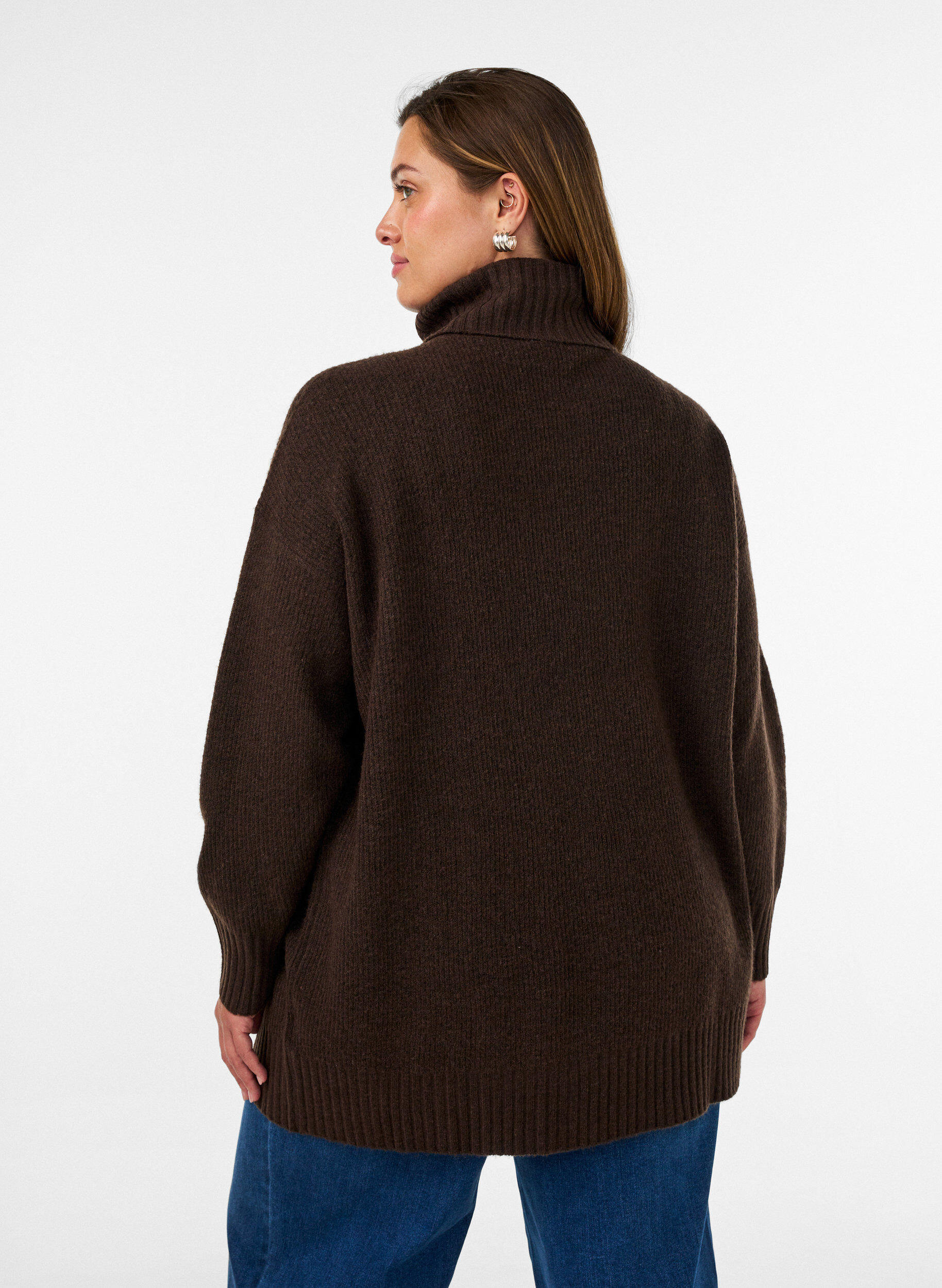 ZizziL&oslash;s strikbluse med rullekrave, Brun, Model image number 2