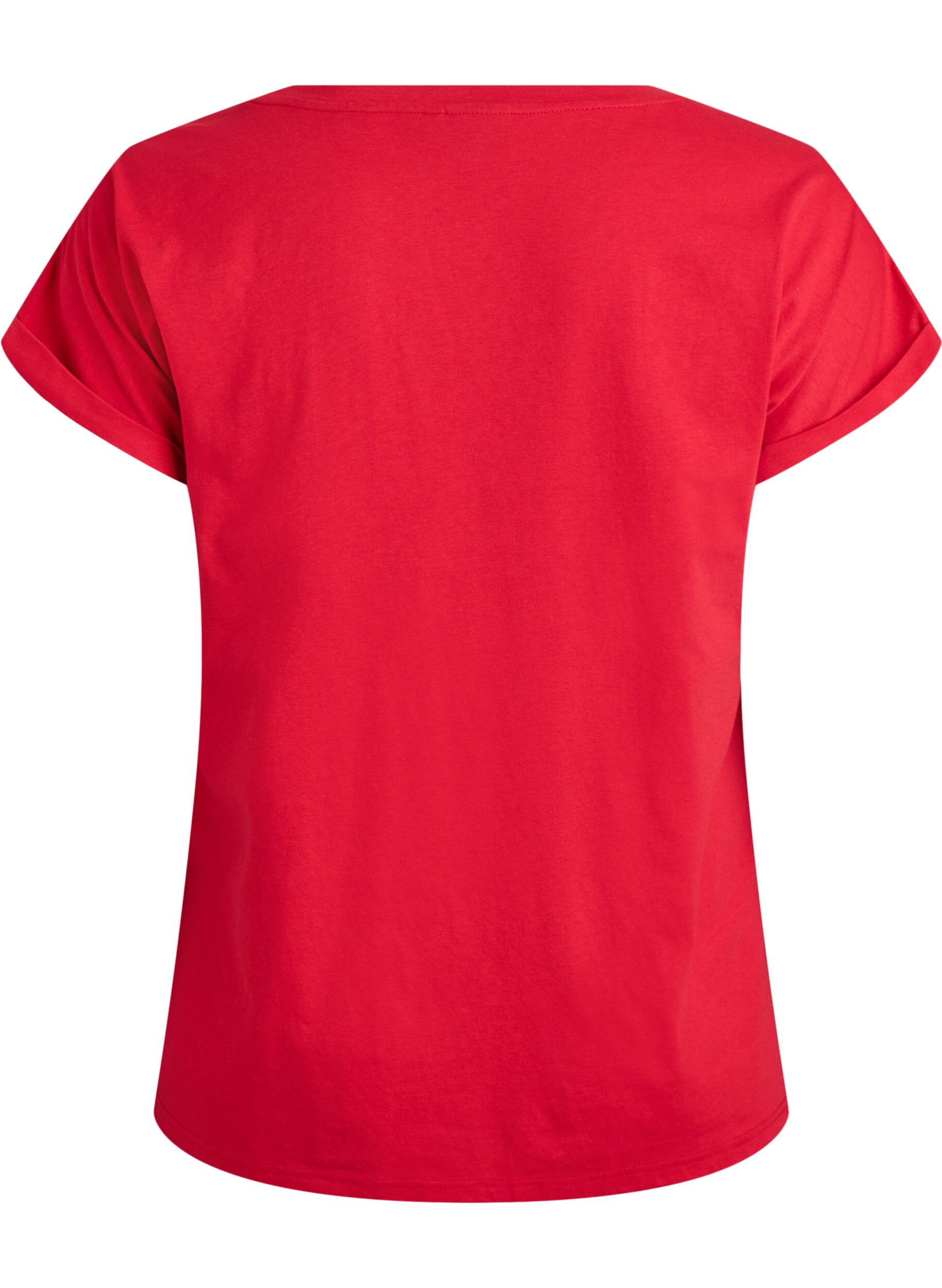 ZizziKort&aelig;rmet t-shirt i bomuldsblanding, R&oslash;d, Packshot image number 1