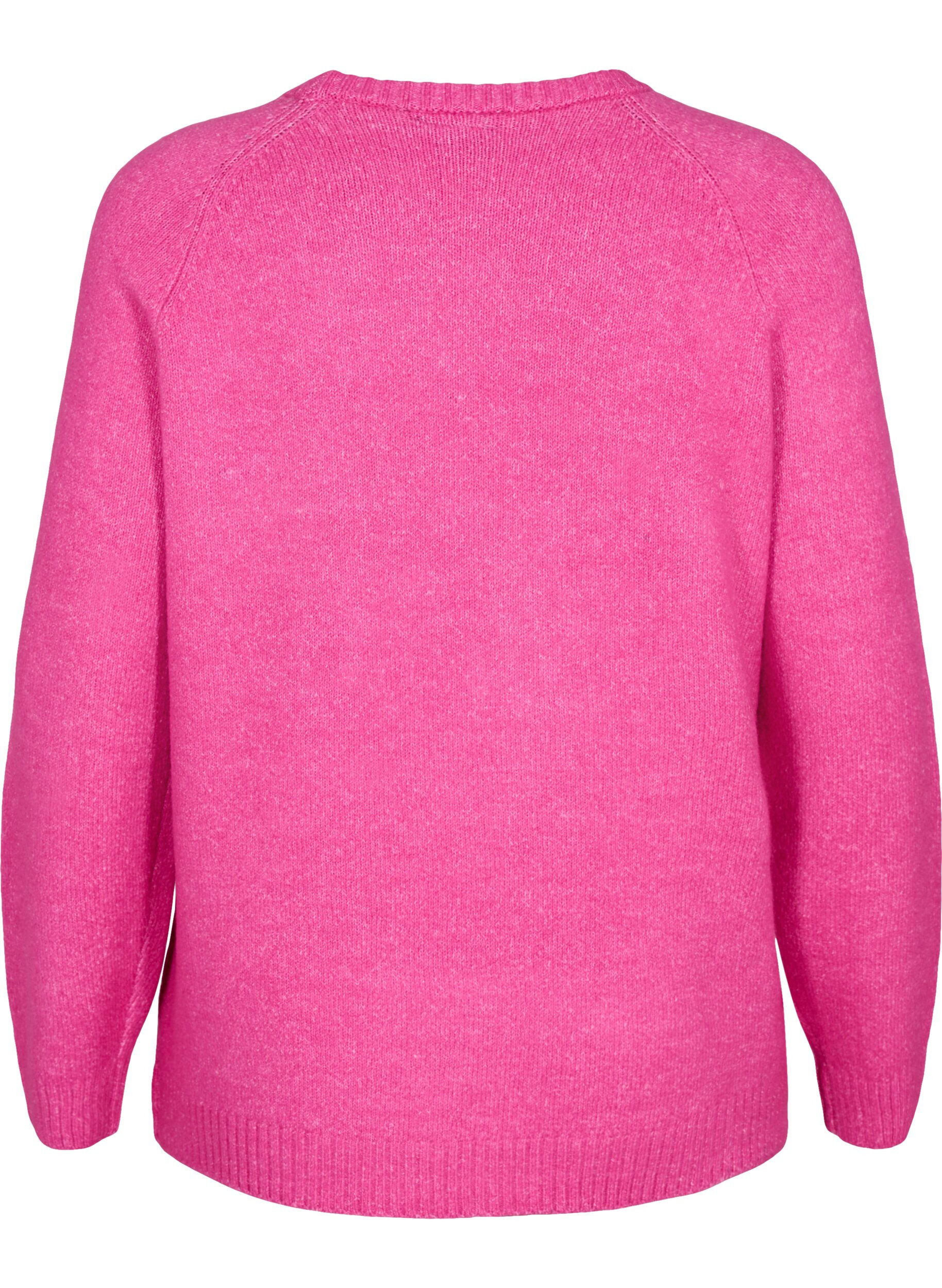 Zizzi Strikbluse med broderet tekst, Raspberry Rose, Packshot image number 1