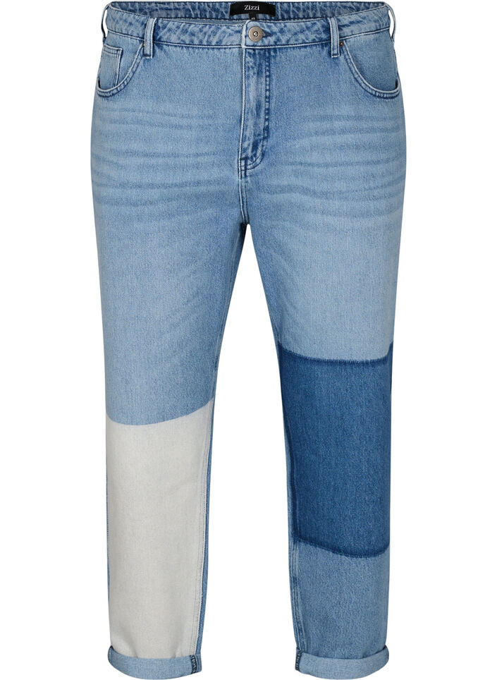 Mille mom fit jeans med color-block , Blue Denim Comb, Packshot image number 0