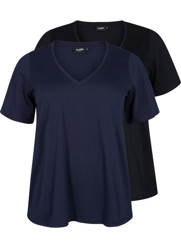 FLASH - 2-pak t-shirts med v-hals, Navy Blazer/Black, Packshot image number 0