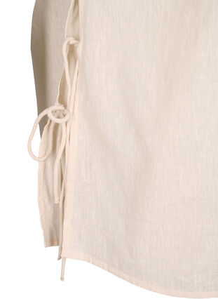 Kortærmet bluse i bomuldsmix med hør og snøredetalje, Sandshell, Packshot image number 3