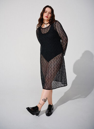 Crochetkjole med lange ærmer, Black, Image image number 0