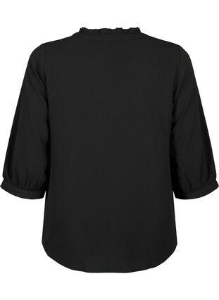 Skjortebluse med 3/4 ærmer og flæsekrave, Black, Packshot image number 1