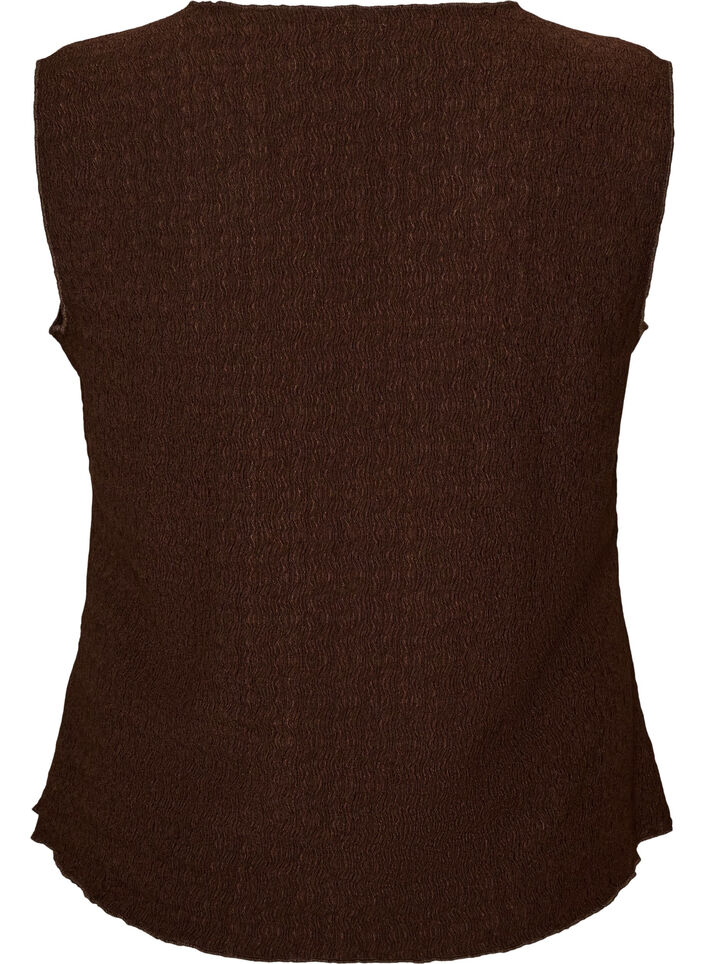 &AElig;rmel&oslash;s top med b&oslash;lget struktur og knaplukning, Brun, Packshot image number 1