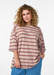 Oversize T-shirt med striber og 1/2 &aelig;rmer, Beige, Model image number 0
