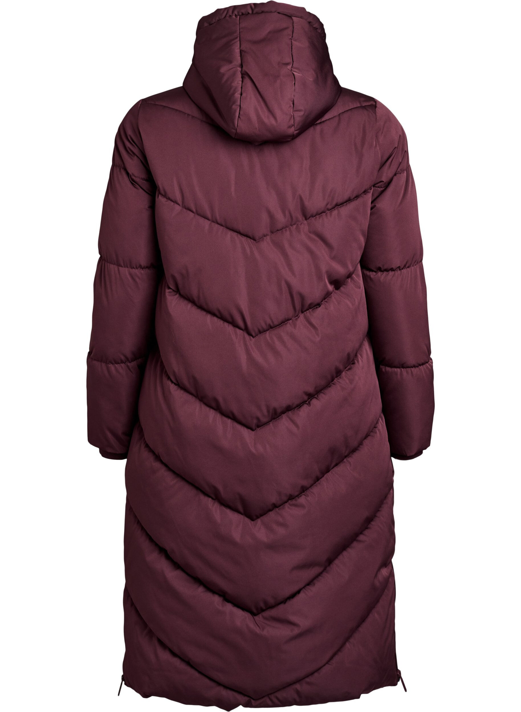 ZizziLang pufferfrakke med h&aelig;tte og lommer , M&oslash;rk Bordeaux, Packshot image number 1