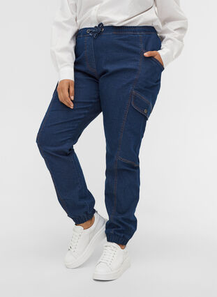 Løse jeans med snøre, Medium Blue, Model image number 2