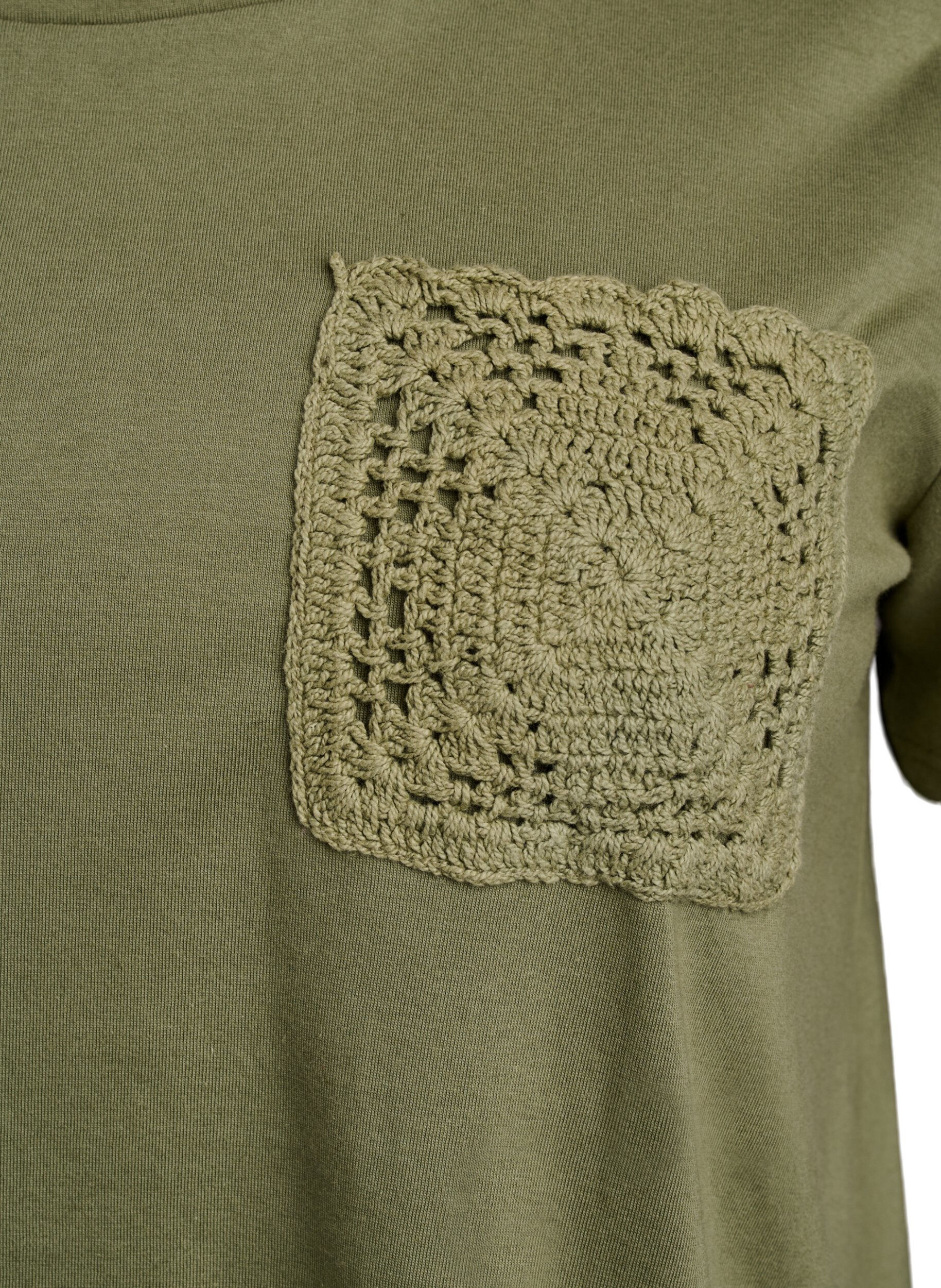 Zizzi T-shirt i &oslash;kologisk bomuld med brystlomme, Gr&oslash;n, Packshot image number 2