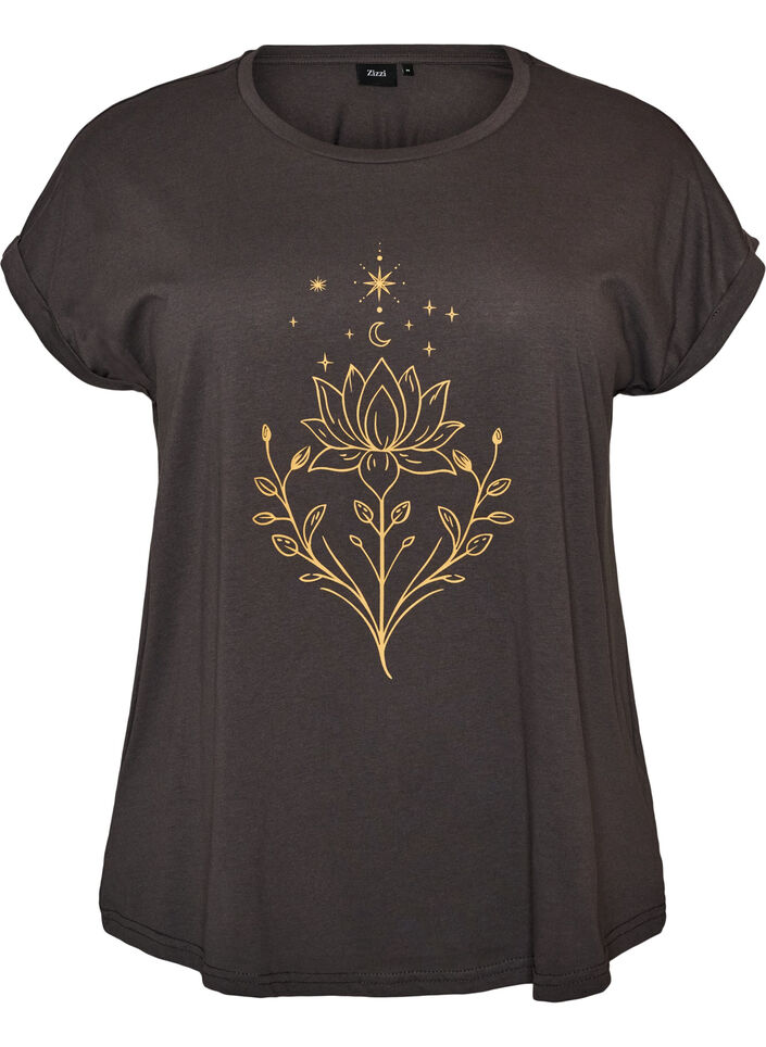 T-shirt med dekorativt frontprint, Gr&aring;, Packshot image number 0