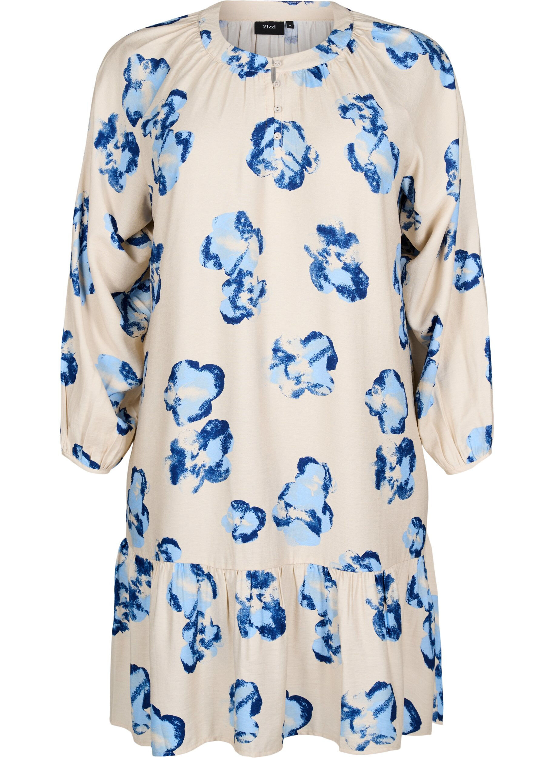 Kn&aelig;lang kjole med lange &aelig;rmer og A-snit