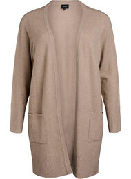 Meleret strik cardigan med lommer, Beige