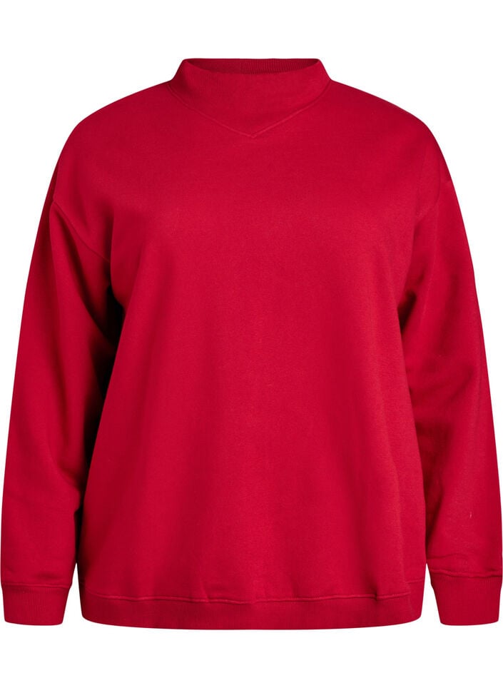 Sweatshirt med h&oslash;j krave og lange &aelig;rmer, R&oslash;d, Packshot image number 0