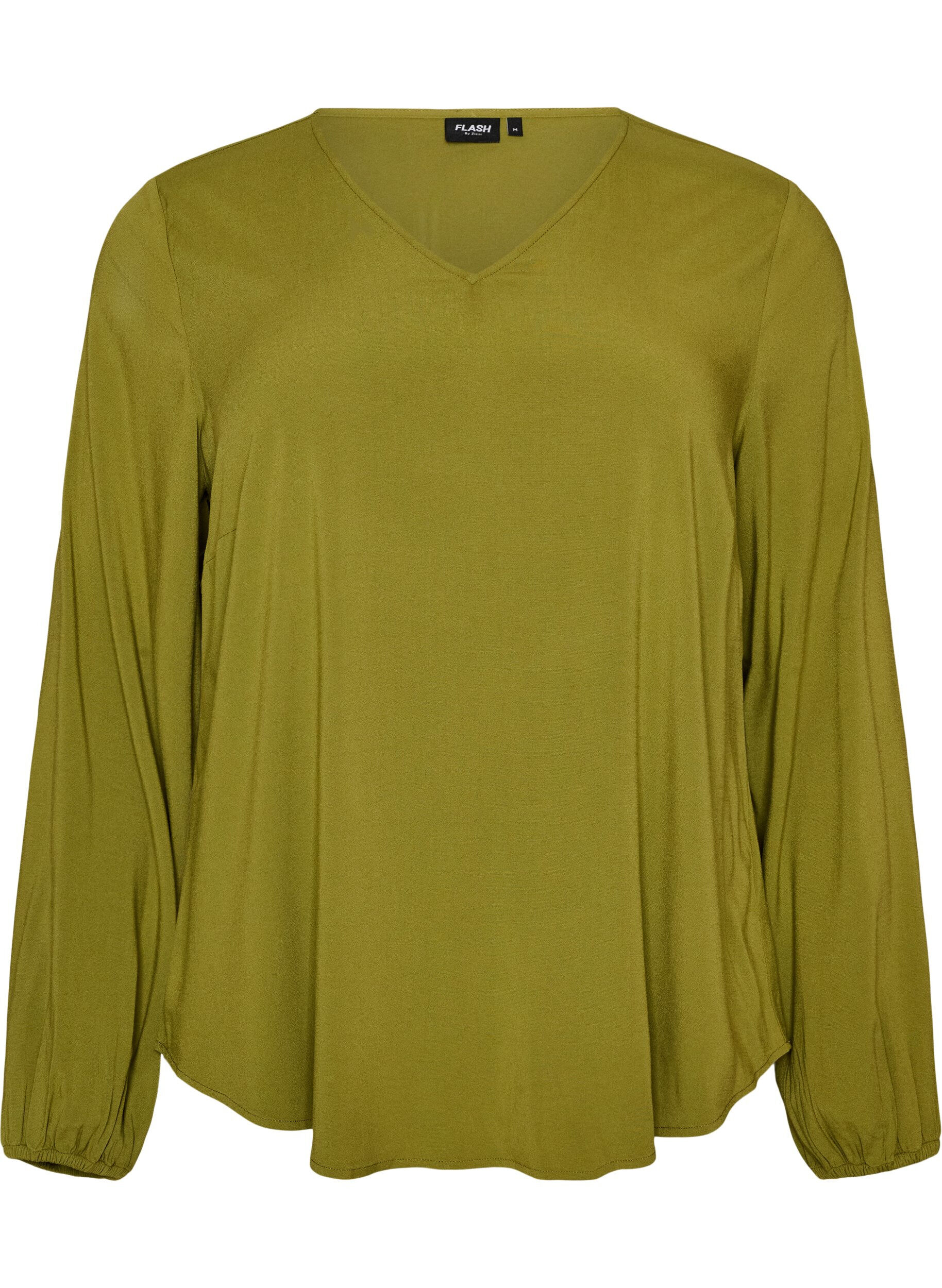 ZizziViskosebluse med V-hals og lange &aelig;rmer, Gr&oslash;n, Packshot image number 0