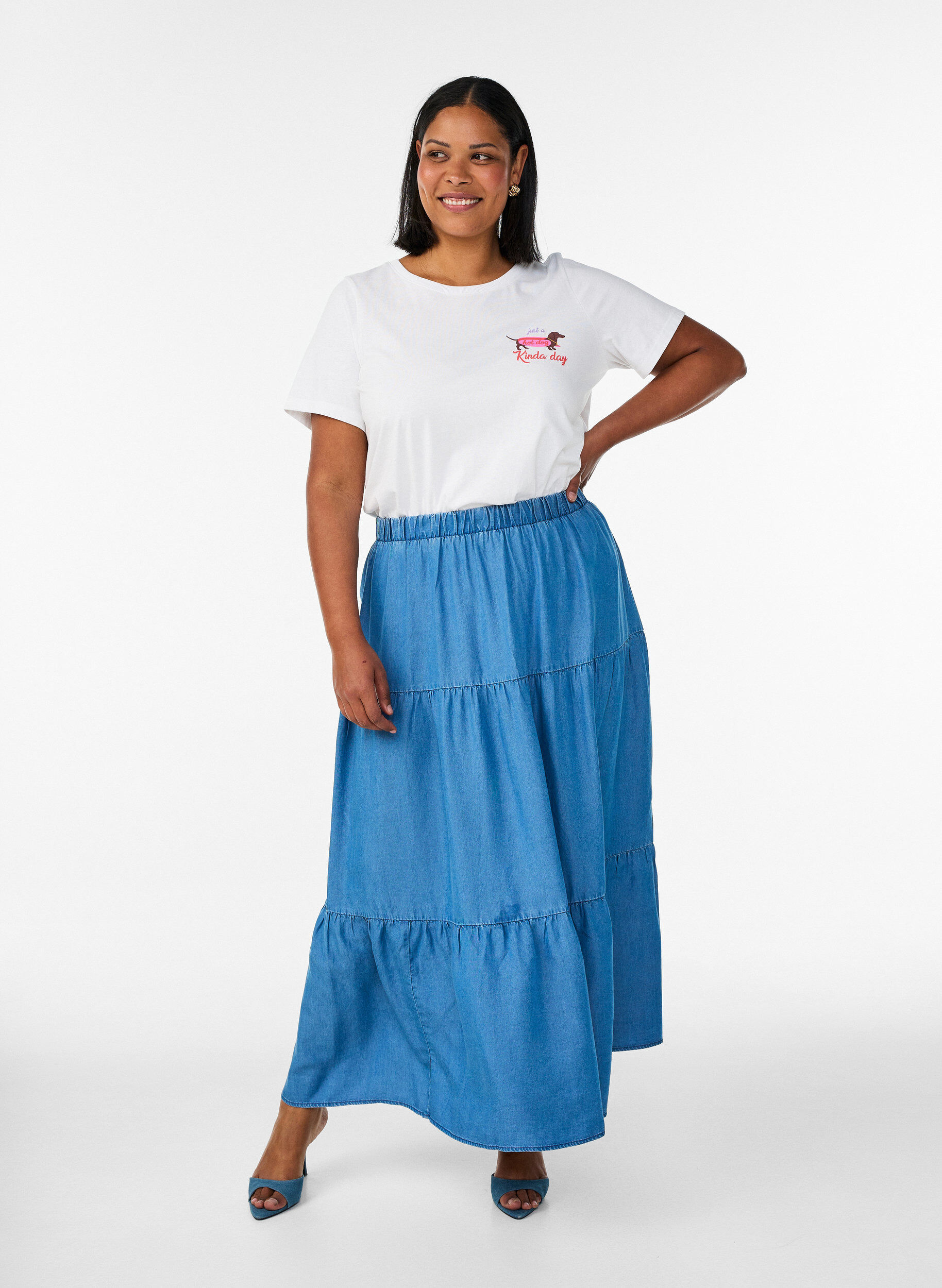 ZizziBomulds T-shirt med brystprint, Hvid, Model image number 1