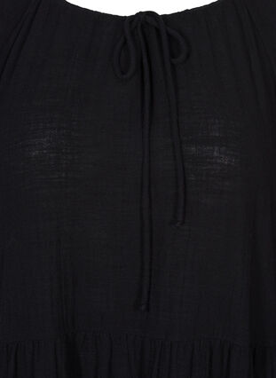 Bomulds kjole med 3/4 ærmer og bindedetalje, Black, Packshot image number 2