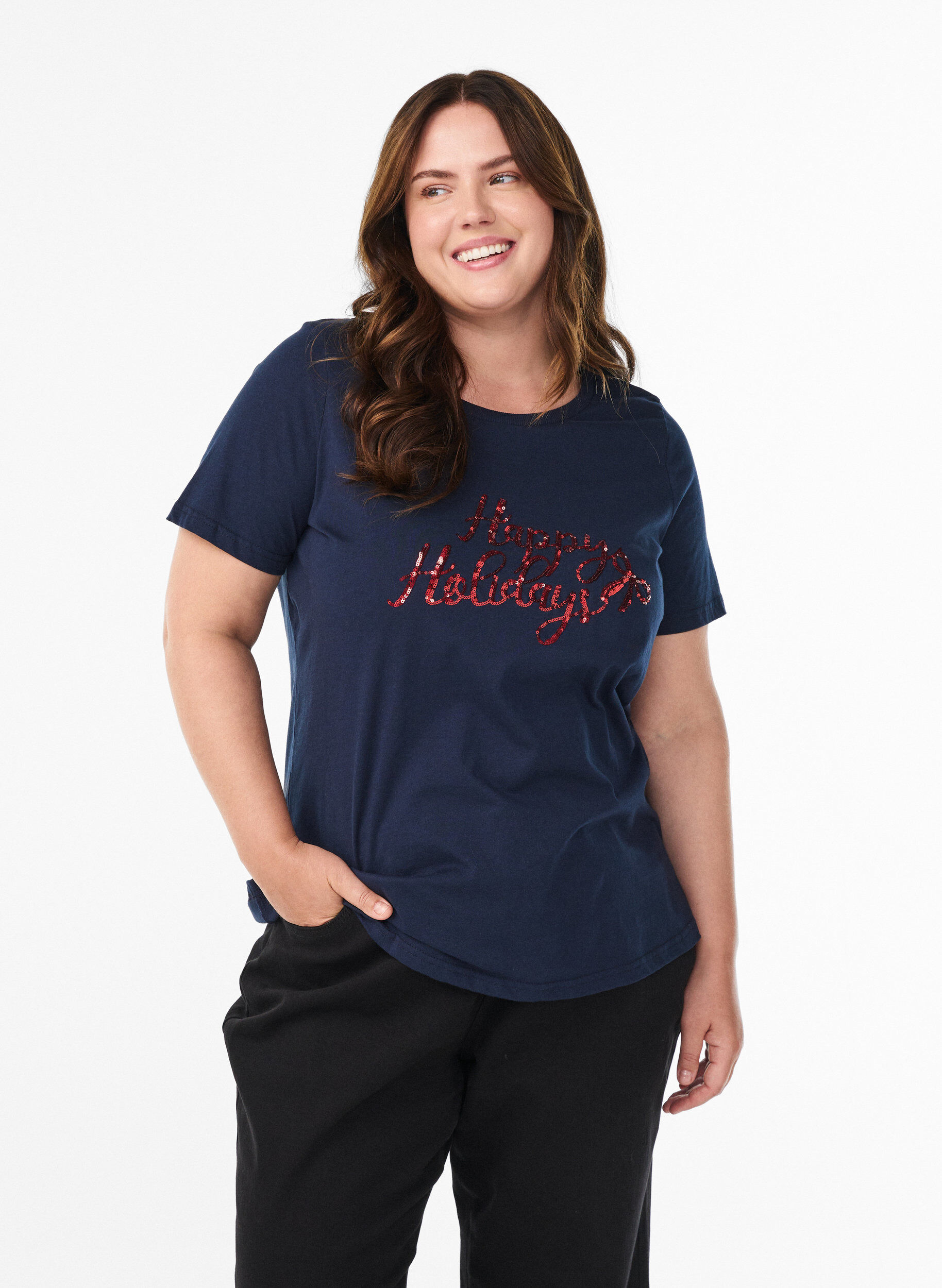 Jule t-shirt i &oslash;kologisk bomuld, Bl&aring;, Model