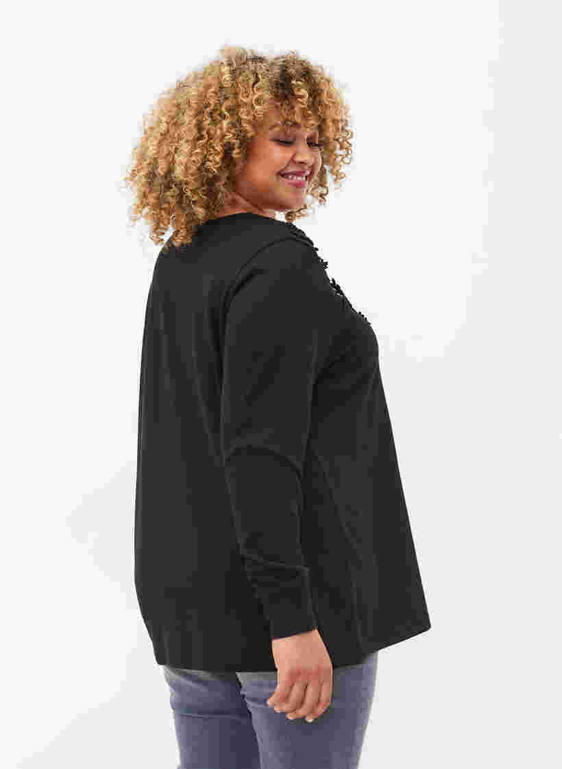 Langærmet bluse med blondedetaljer, Black, Model image number 1