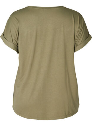 T-shirt i viskose mix med rund hals , Deep Lichen Green, Packshot image number 1