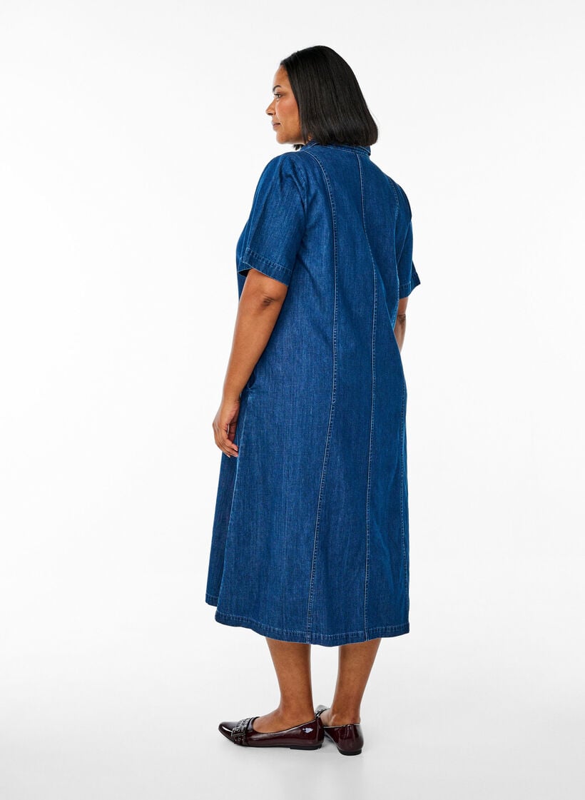 Midilang skjortekjole i denim, Bl&aring;, Model image number 1