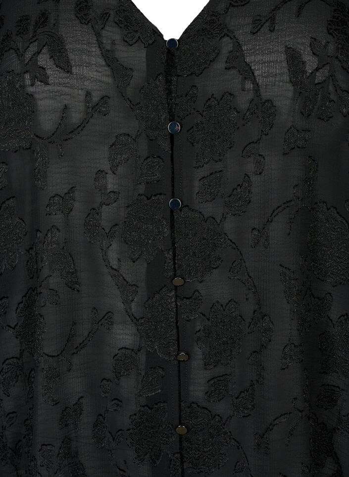Langærmet skjorte med jacquard look, Black, Packshot image number 2
