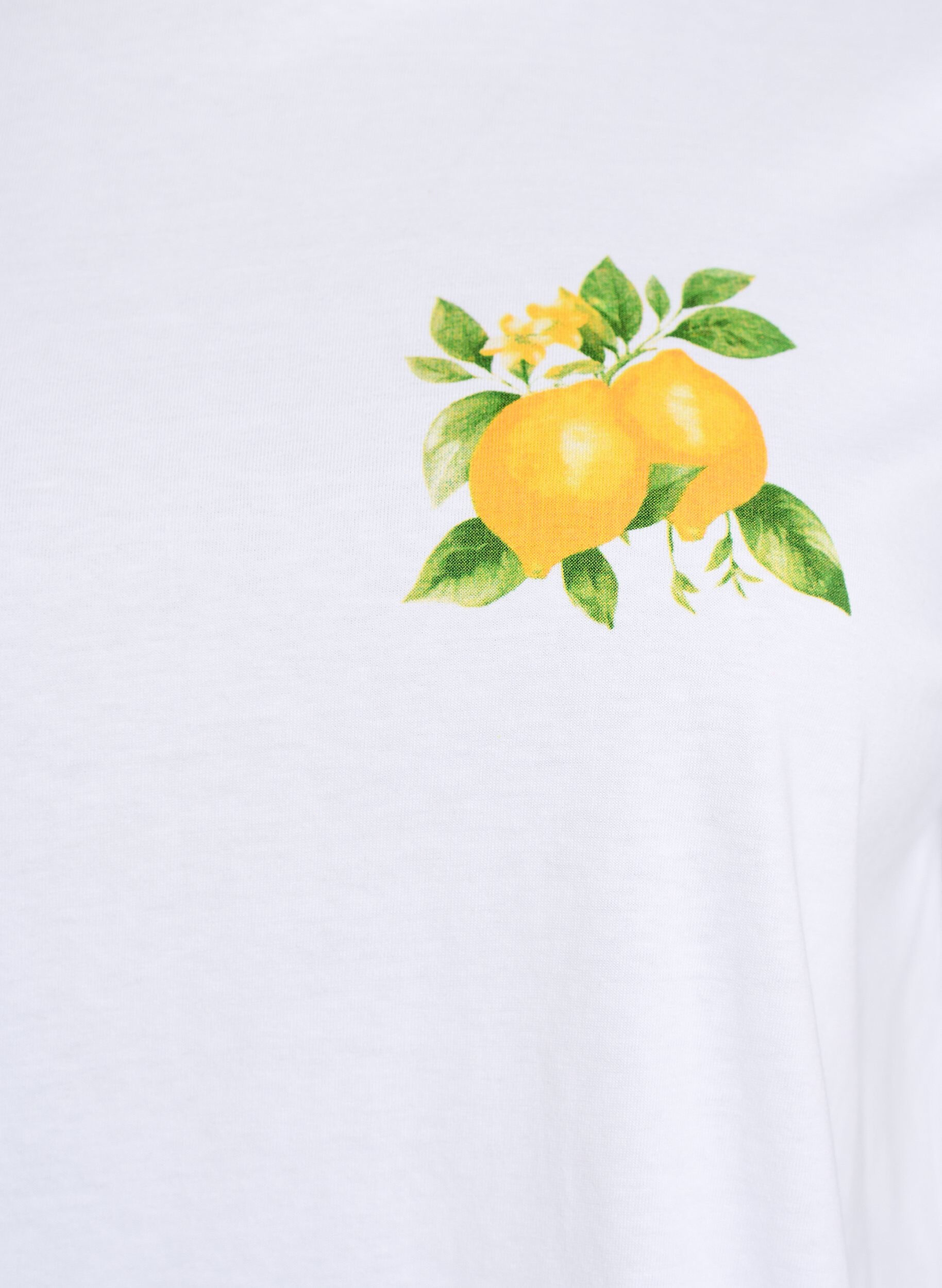 Zizzi T-shirt i &oslash;kologisk bomuld med citrusprint, Hvid, Packshot image number 2