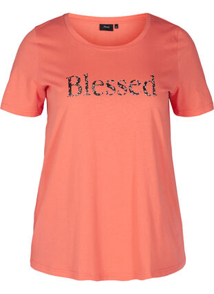 Kortærmet t-shirt med print, Living Coral BLESSED, Packshot image number 0